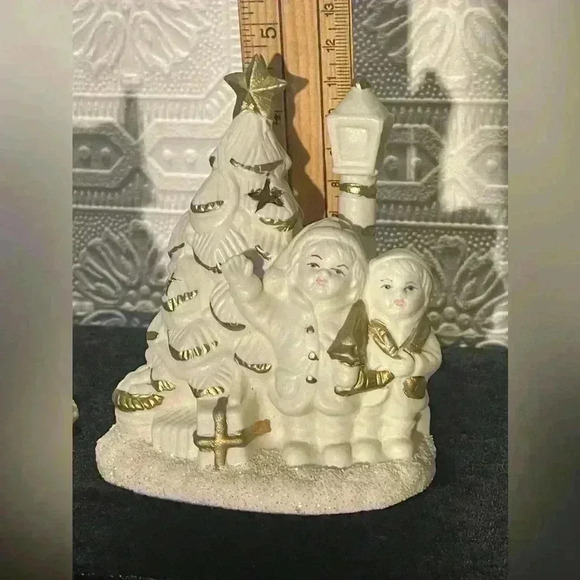 Vintage Porcelain Tealight Christmas Decor, White &  Gold, Holiday Christmas - Picture 11 of 12